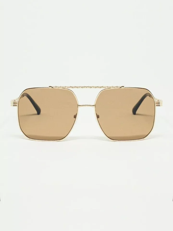 Q2 päikeseprillid Gold Square Frame With Brown Lenses